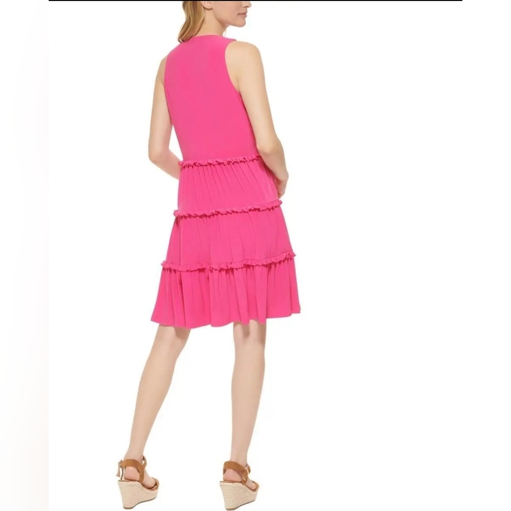 NWT Tommy Hilfiger Tiered Mini Sleeveless Shift Dress Hibiscus 8 - Picture 3 of 5